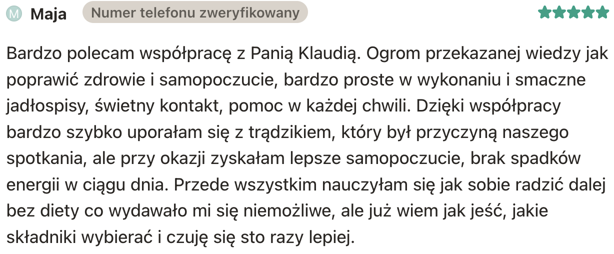 Opinia klientki po konsultacji dietetycznej