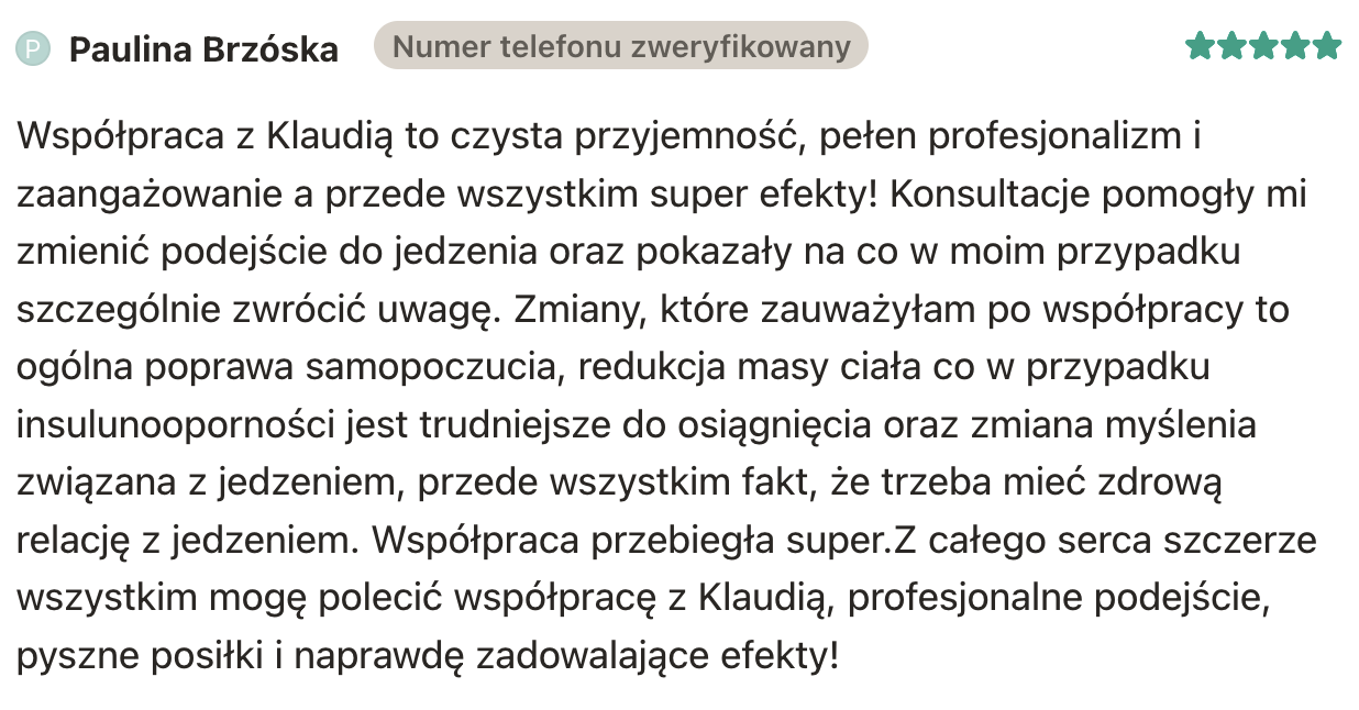Opinia klientki po konsultacji dietetycznej