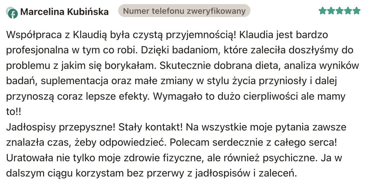 Opinia klientki po konsultacji dietetycznej