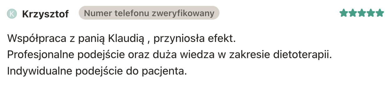 Opinia klientki po konsultacji dietetycznej