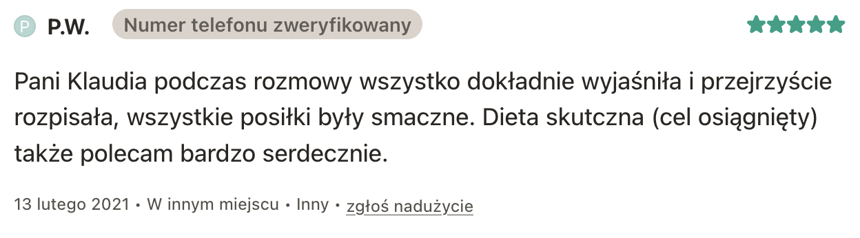 Opinia klientki po konsultacji dietetycznej