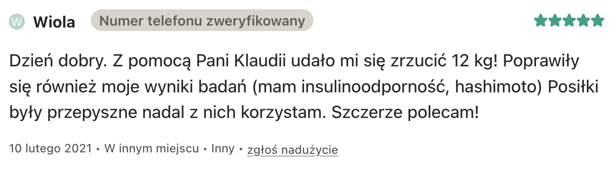 Opinia klientki po konsultacji dietetycznej