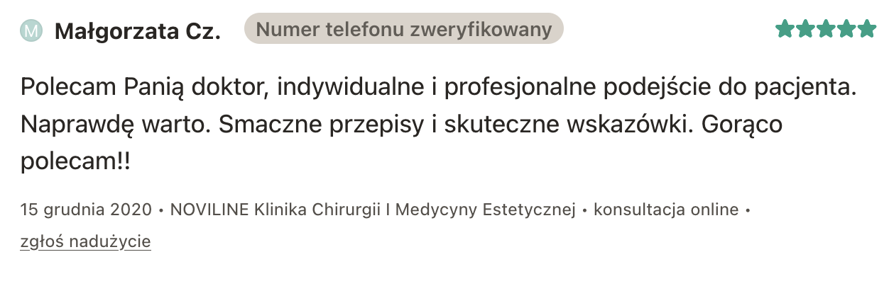 Opinia klientki po konsultacji dietetycznej