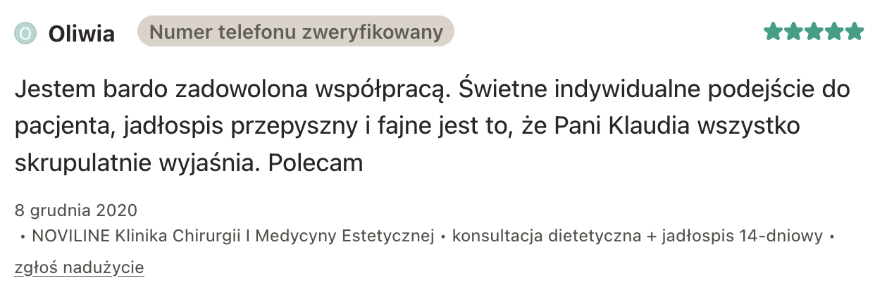 Opinia klientki po konsultacji dietetycznej